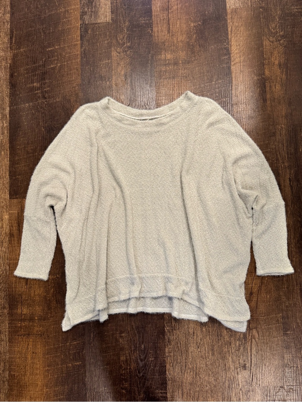 Pink lily ivory fuzzy 3/4 sleeve oversized sweater